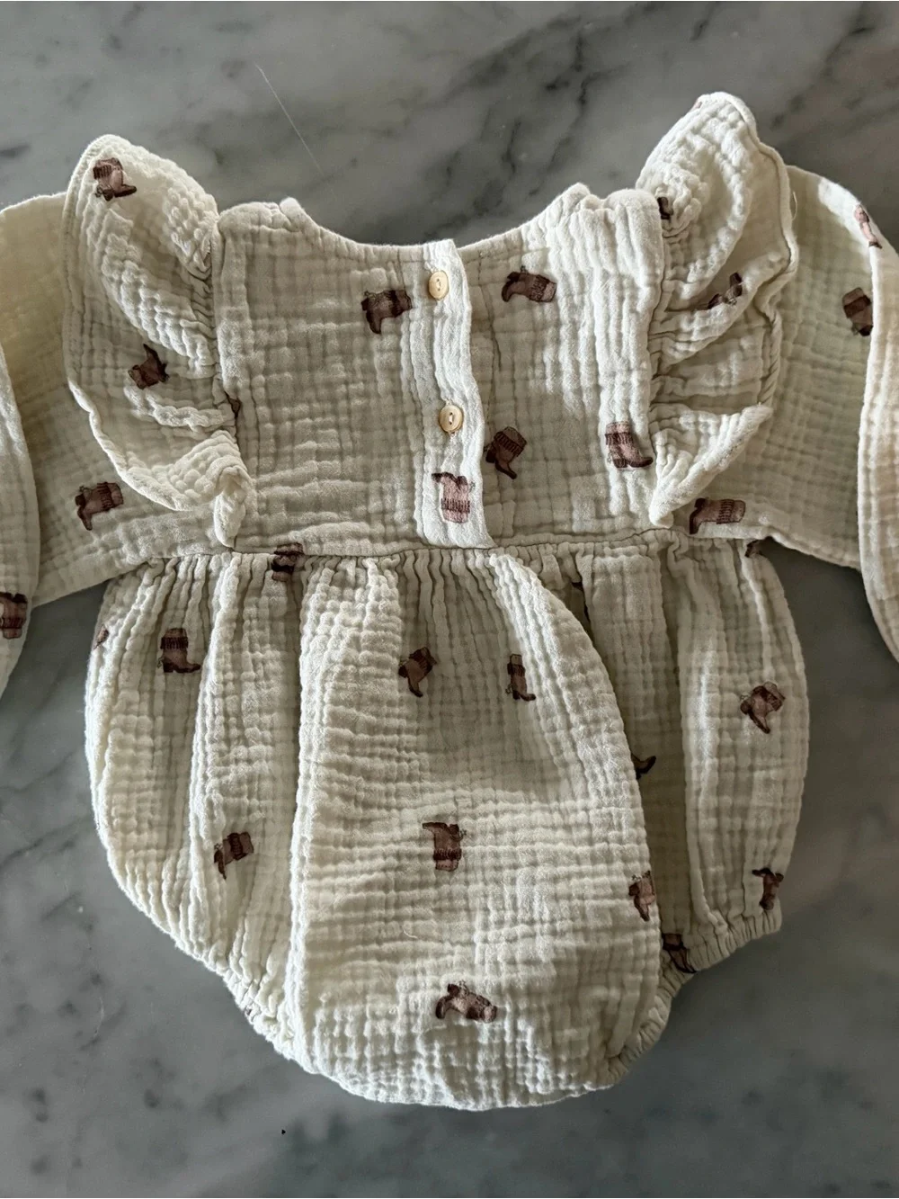 Rylee + Cru Cream Muslin One-Piece with Brown Print